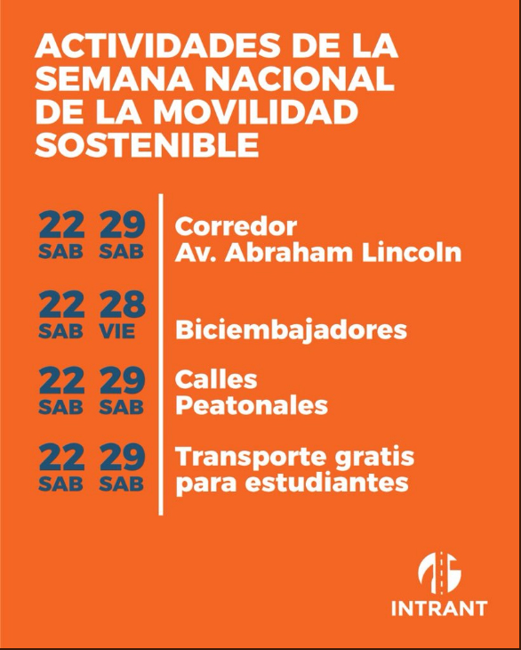 República Dominicana. Calendario actividades de la semana nacional de la movilidad sostenible.