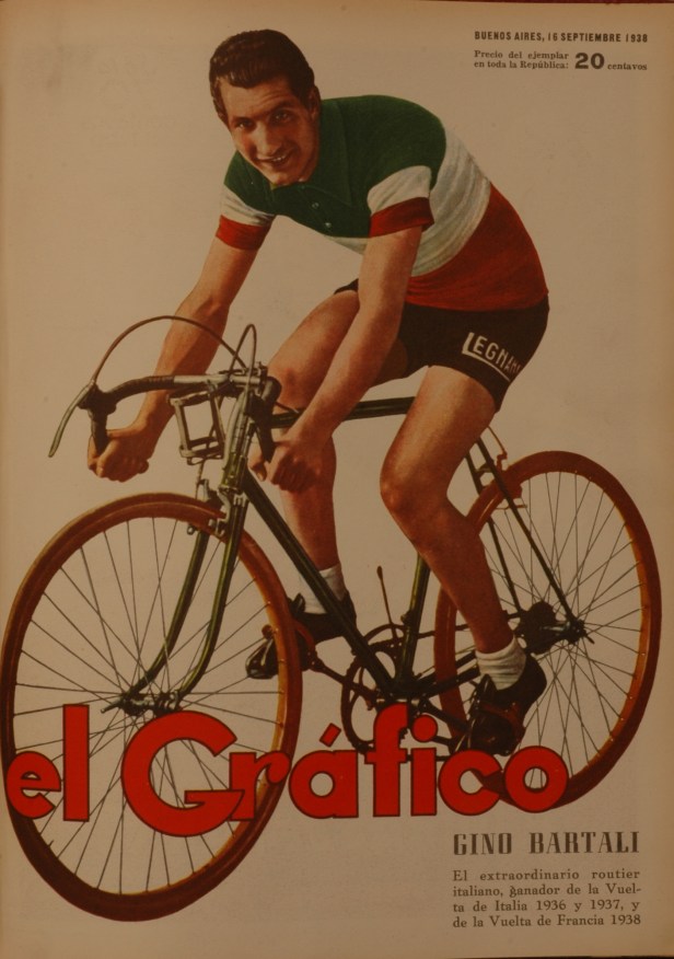 Gino Bartali joven en bicicleta en portada de la revista El Gráfico de 1938