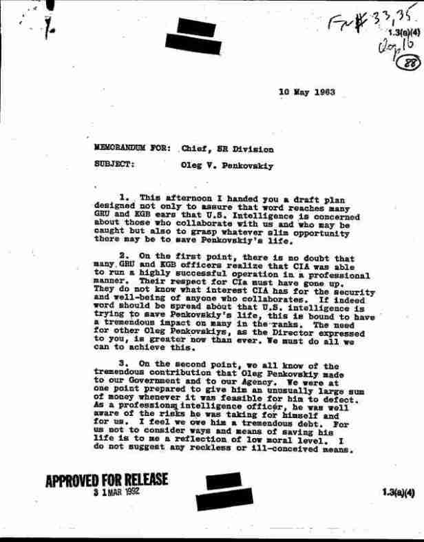 documento desclasificado de la CIA sobre el espía soviético Oleg Penkovsky