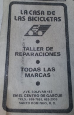 anuncio historico de la tienda Casa de las Bicicletas en Santo Domingo