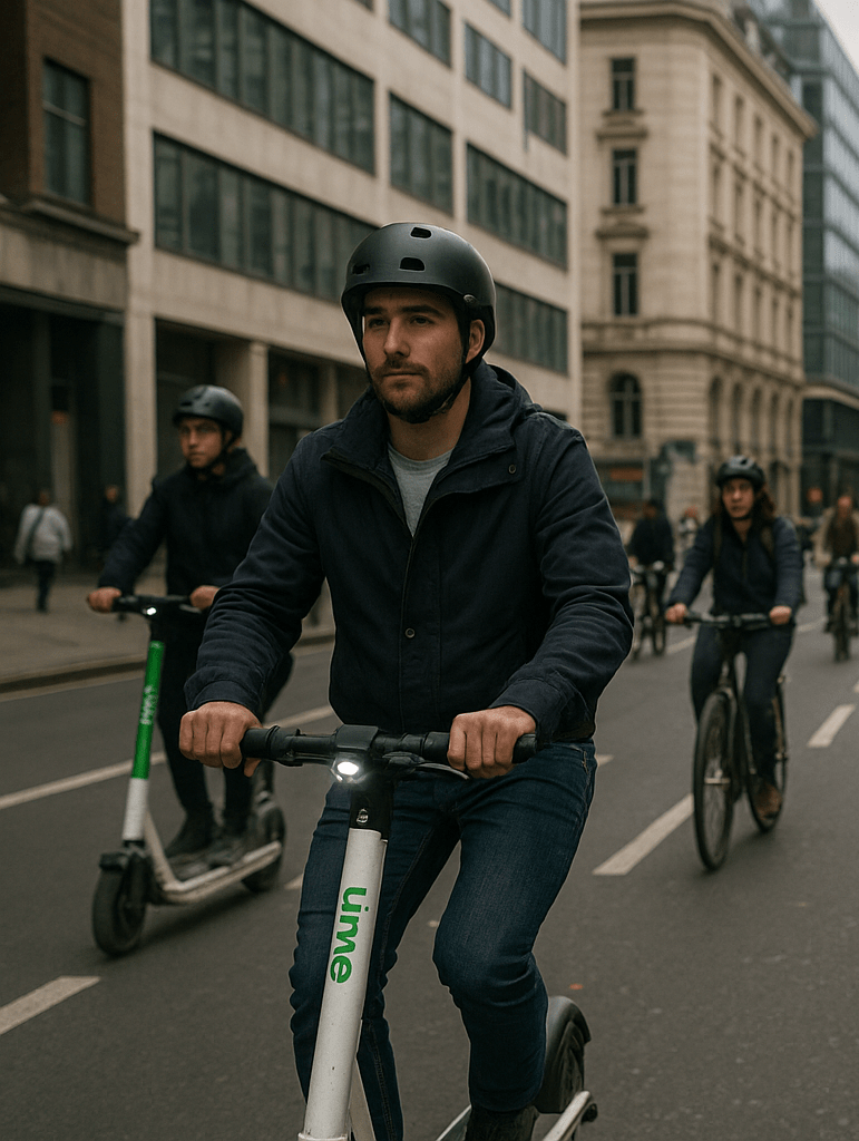 Patinetes eléctricos y bicicletas compartiendo carril bici en zona urbana